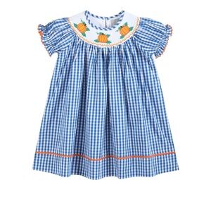 Lil‎ Cactus - Royal Blue Gingham Pumpkin Smocked Bishop Dress | Fall